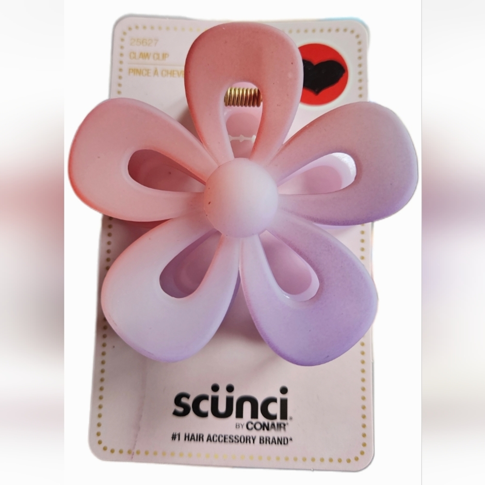 NWT SCÜNCI LARGE OMBRÉ PURPLE & PINK FLOWER HAIR CLAW CLIP!